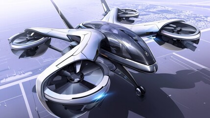 Obraz premium The air taxi fleet is comprised of sleek and futuristic vehicles equipped with the latest in navigational technology.