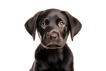 Cute Labrador Retriever puppy looking at camera. Head close-up portrait of Labrador Retriever dog. White Isolated background. Generative AI