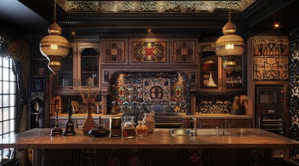 Ethnic kitchen interior featuring Middle Eastern lanterns