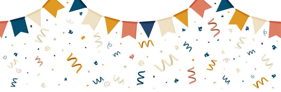 Fête, confettis et cotillons - Bannière festive - Éléments vectoriels éditables pastels autour de la célébration de fêtes - Drapeaux, fanions - Couleurs douces et modernes - Festivités, événements