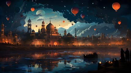 Eid celebration extravaganza: festive scene with vibrant decorations and joyful faces