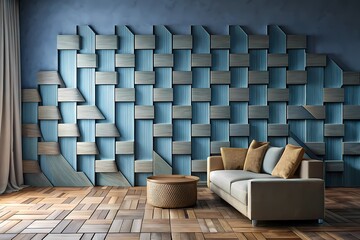 Fototapeta premium Living room walls with textured basket weave design, generative ai