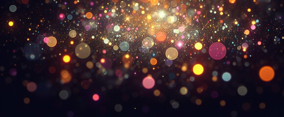 Abstract Shining bokeh lights glass rays on black background