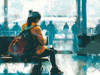 Using a phone or tablet while commuting or waiting in an airport. 