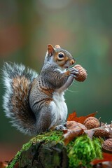 A squirrel posing dramatically with an acorn as if it s a prized possession