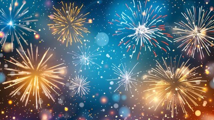Independence day USA banner template american balloons flag and Colorful Fireworks decor.4th of July celebration poster template.fourth of july voucher discount.Vector illustration 