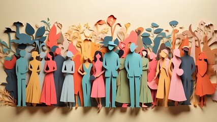 a sizable gathering of varied individuals. paper cutout design