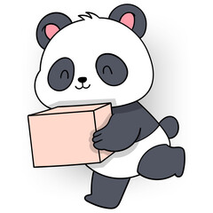 panda gets a delivery of gift items in a cardboard box