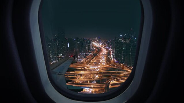 Plane Window as Descending Over Metropolitan Urban City Landscape Business Trip Travel Aerial Flight