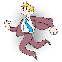 businessman boy is running happily achieving sales best worker in office
