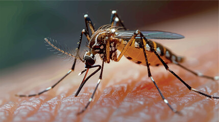 Mosquito close up macro. Mosquito bite. Dangerous blood-sucking insect. Mosquito repellent. Protection from insects and mosquitoes.	
