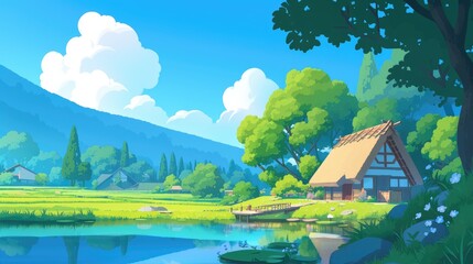 Illustration of a cartoon landscape scene in 2d format