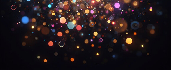 Abstract Shining bokeh lights glass rays on black background