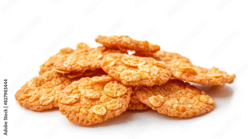 Poster cornflake cookies arranged in a group isolated on a white background with clipping path