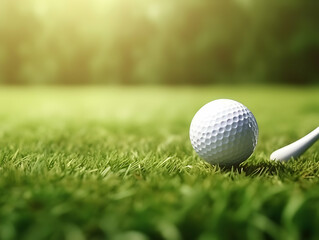 Fototapeta premium Golf Playing, Golf balls on Golf Club, Professional golf course, Golfer putting golf ball on the green golf, Golf Players Playing, Ai Generated Photo