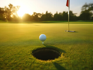 Obraz premium Golf Playing, Golf balls on Golf Club, Professional golf course, Golfer putting golf ball on the green golf, Golf Players Playing, Ai Generated Photo