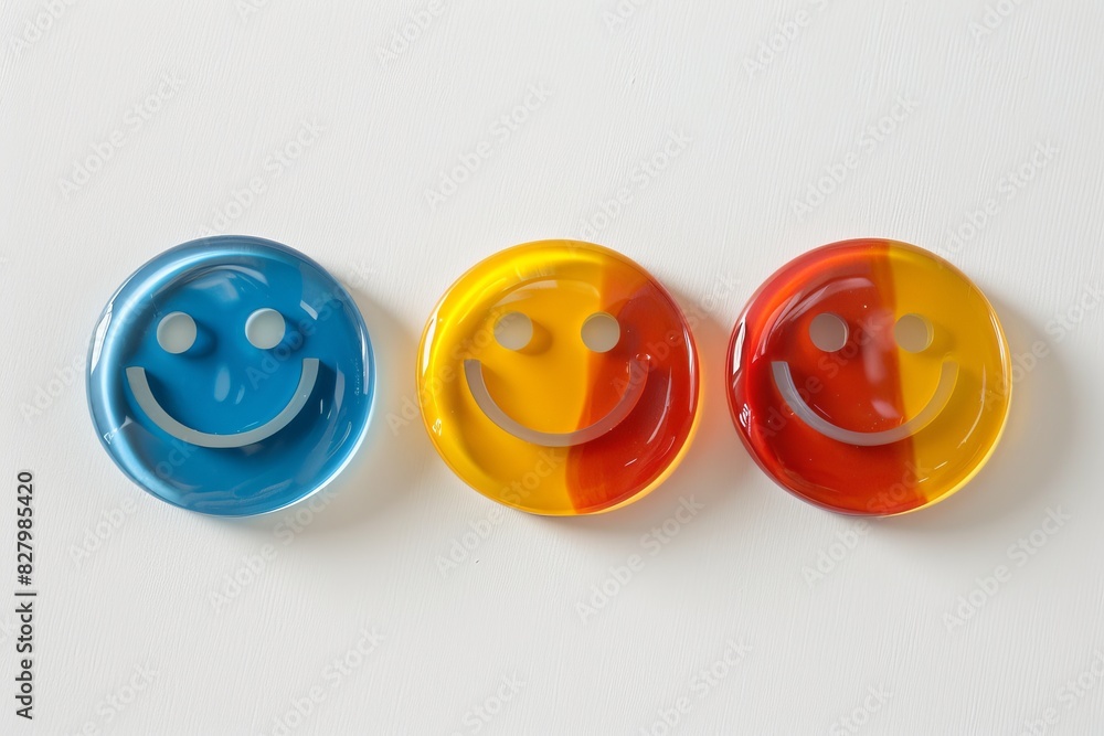 Aufkleber playful array of colorful smiley face buttons, arranged on a clean white background to highlight hap