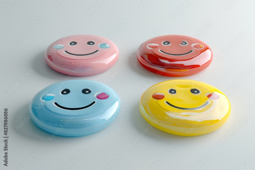 Aufkleber minimalistic display of colorful buttons with cheerful faces, ideal for vibrant crafting projects