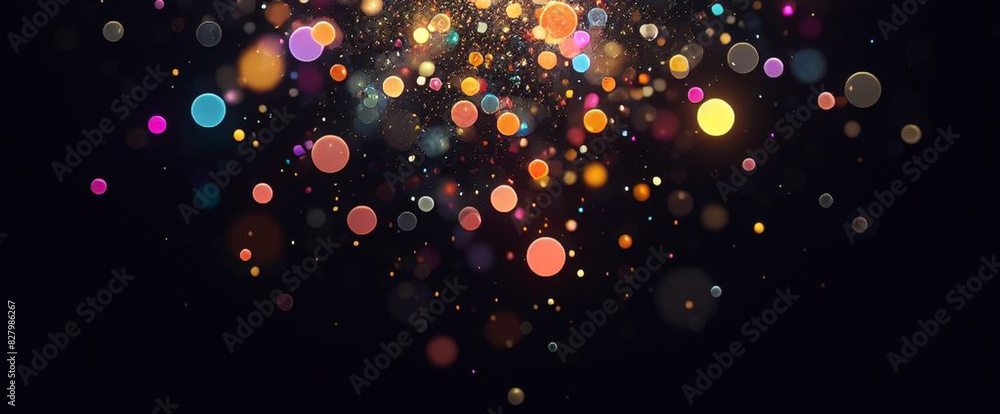 Wall mural Black banner dark bokeh particles glitter awards dust gradient abstract background. Futuristic glittering in space on black background blank empty with copy space for product design or text copyspace