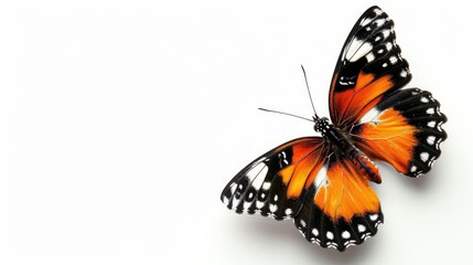 Beautiful Butterfly Border on a White Background Realistic Photo of an Insect in Nature