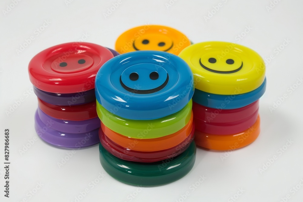 Aufkleber stacked colorful buttons creating layers of happiness and creativity, ideal for decorative and texti