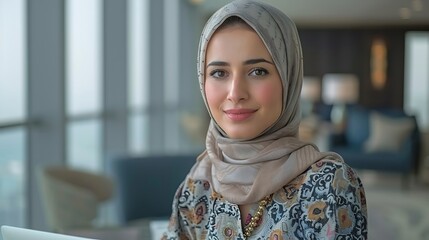 Middle-eastern businesswoman wearing traditional arab abaya working in the office in Dubai - Adult arabian corporate business woman working in the UAE
