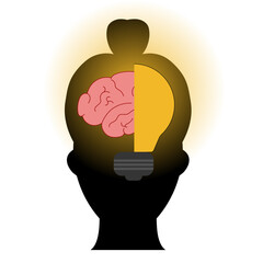 Light bulb and brain in human head