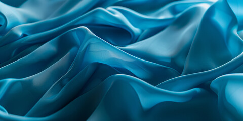 Obraz premium Blue fabric with delicate folds. Silk satin fabric backdrop with copy space.
