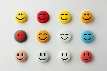 Vibrant grid of smiley buttons in multiple colors, perfect for adding a cheerful touch to any creative work