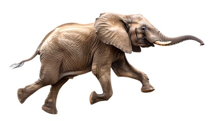 Obraz premium Running elephant captured in mid-stride. A dynamic image of a wild animal in action. Perfect for wildlife photography enthusiasts. AI