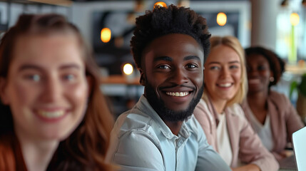 Obraz premium Photo of diverse group of leaders smiling, Successful business team gathered in a boardroom, young professional business people standing together