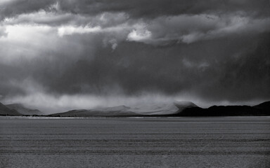Stormy Landscape of Eastern Oregon Wilderness near Alvord Desert, black and white