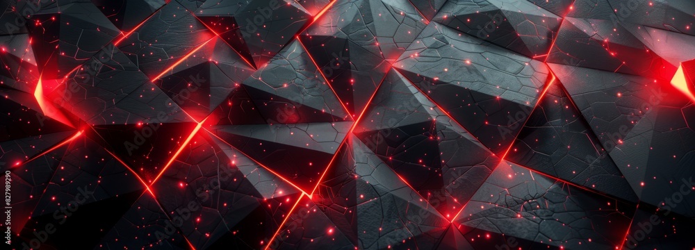Poster abstract dark geometric shapes with red glowing lines. technology and futuristic design concept. ban