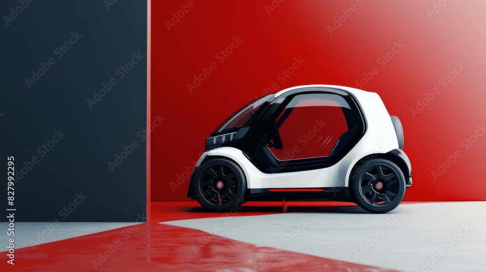 Aufkleber concept autonomous vehicle in a vibrant red setting, projecting power and forward thinking automotiv