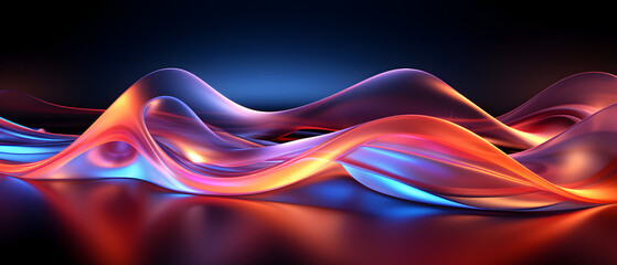Colorful vibrant neon light stripes and dots, illuminated modern light waves, luminous lighttail stripes on a dark moody background, futuristic design, modern elegant light art