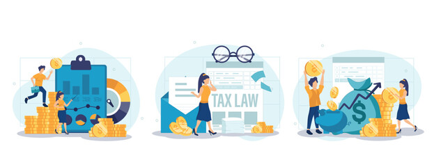 Financial or business profession set. Business character making financial operation. Economist, financier, broker, accountant, trader, tax inspector, commercial director. Vector illustration