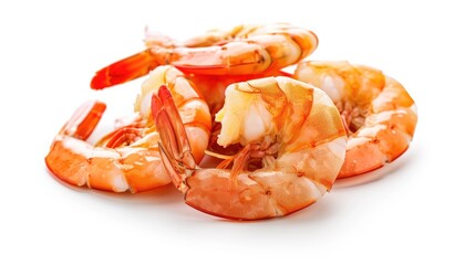 Tasty whole shrimp cooked and isolated on a white background