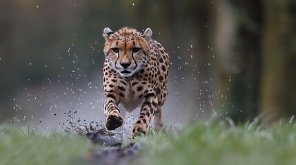 A cheetah sprinting through grass with determination, capturing the power and agility of the fastest land animal in a stunning action shot.