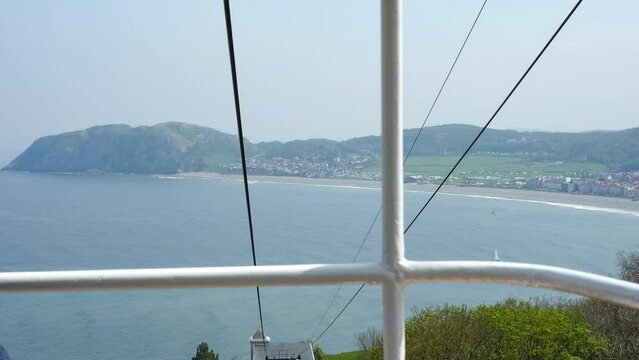 view across a large bay from a cable car, Great Orme, Llandudno, Wales