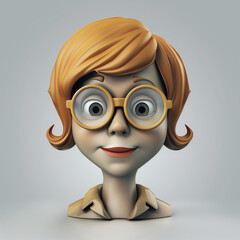 adorable 3d caricature of nerdy girl with glasses and orange hair for character design and animation