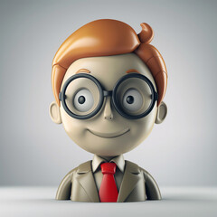 cute 3d caricature of nerdy boy with glasses and red hair in suit and tie for character design and animation