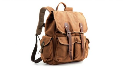Contemporary brown backpack displayed against a white background