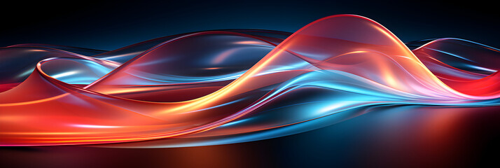 Colorful vibrant neon light stripes and dots, illuminated modern light waves, luminous lighttail stripes on a dark moody background, futuristic design, modern elegant light art