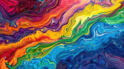 Vibrant Abstract Marbled Paint Design with Colorful Waves