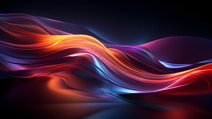 Fototapeta premium Colorful vibrant neon light stripes and dots, illuminated modern light waves, luminous lighttail stripes on a dark moody background, futuristic design, modern elegant light art