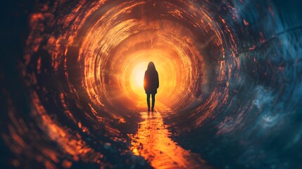 Seeking Hope in the Tunnel of Uncertainty - A person standing at the edge of a dark tunnel, contemplating how to reach the distant light of hope.