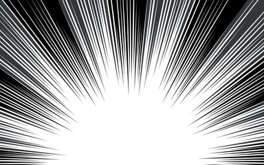 Comic book black and white radial lines background. Manga speed frame. Super hero action. Vector illustration.