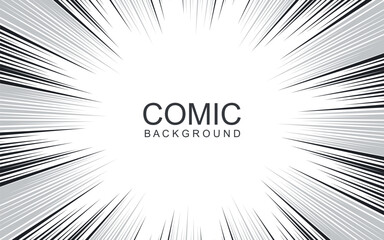 Radial lines background for comic books. Manga speed frame, explosion background. Black and white vector illustration