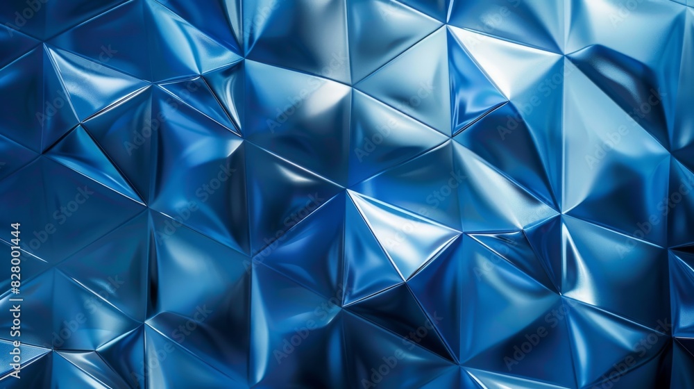 Poster a blue, shiny, and reflective surface with a pattern of triangles