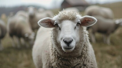 Fototapeta premium White Sheep on a Farm